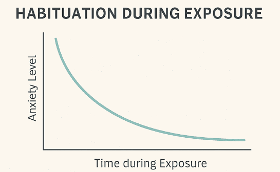 Graph showing anxiety decreasing over time during exposure (Habituation)